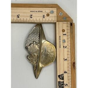 Vintage Brass Woman Face Brooch Art Deco Hat Lady Pin Collectible Jewelry